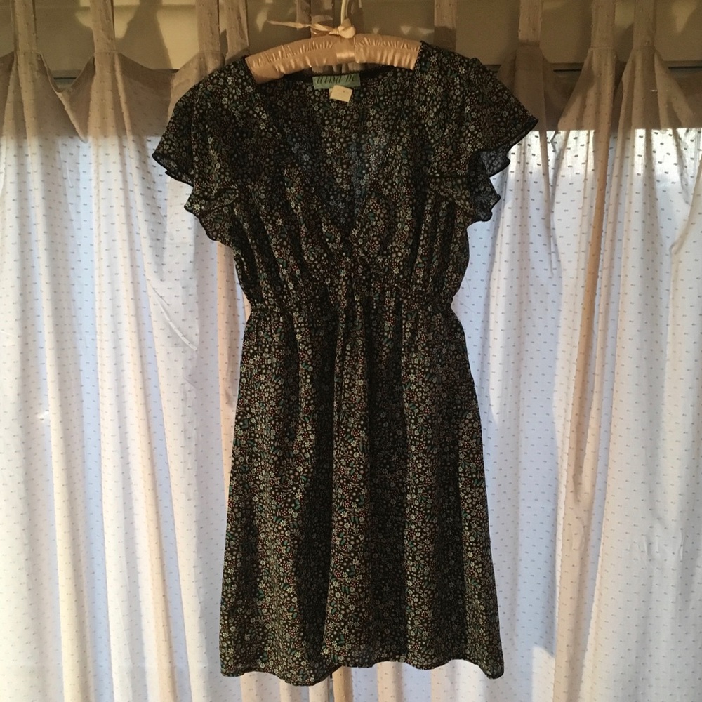 Short Sleeve Black Floral Dress